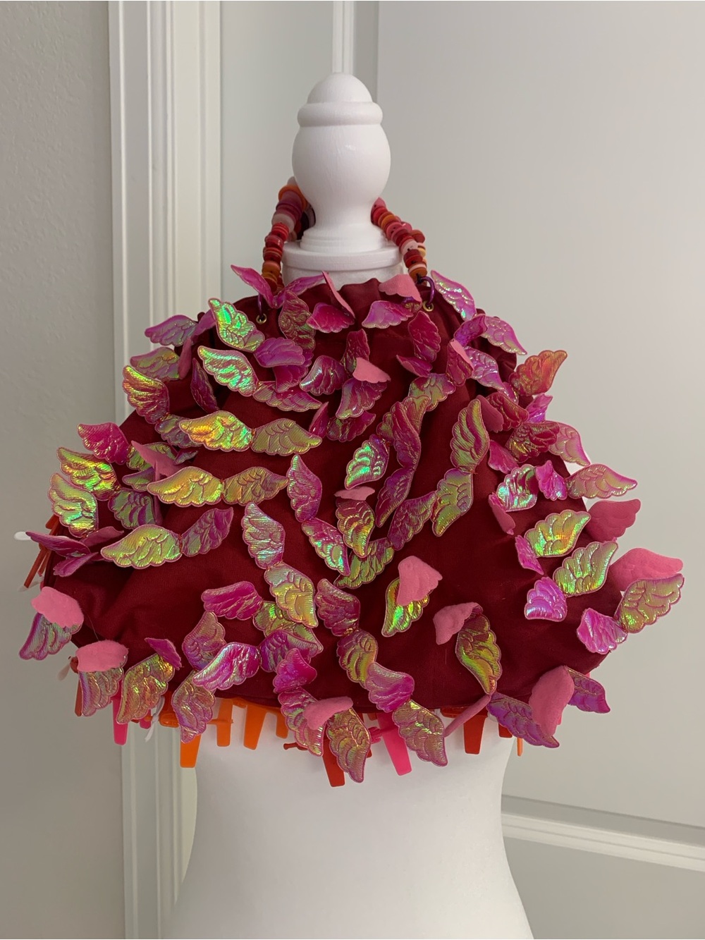 Pink Iridescent Petal-Embellished Wristlet Clutch